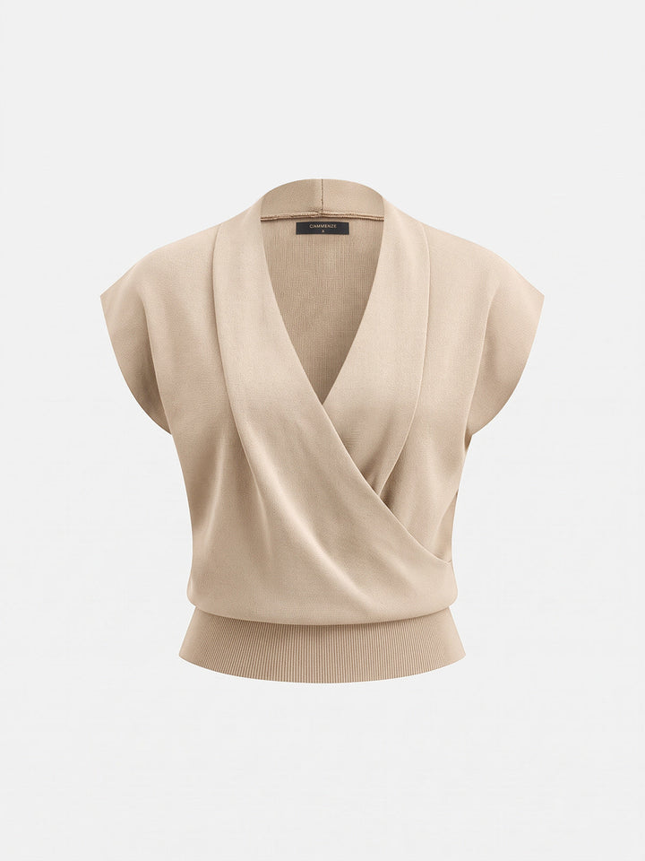 Wrap V Neck Sleeveless Knit Top