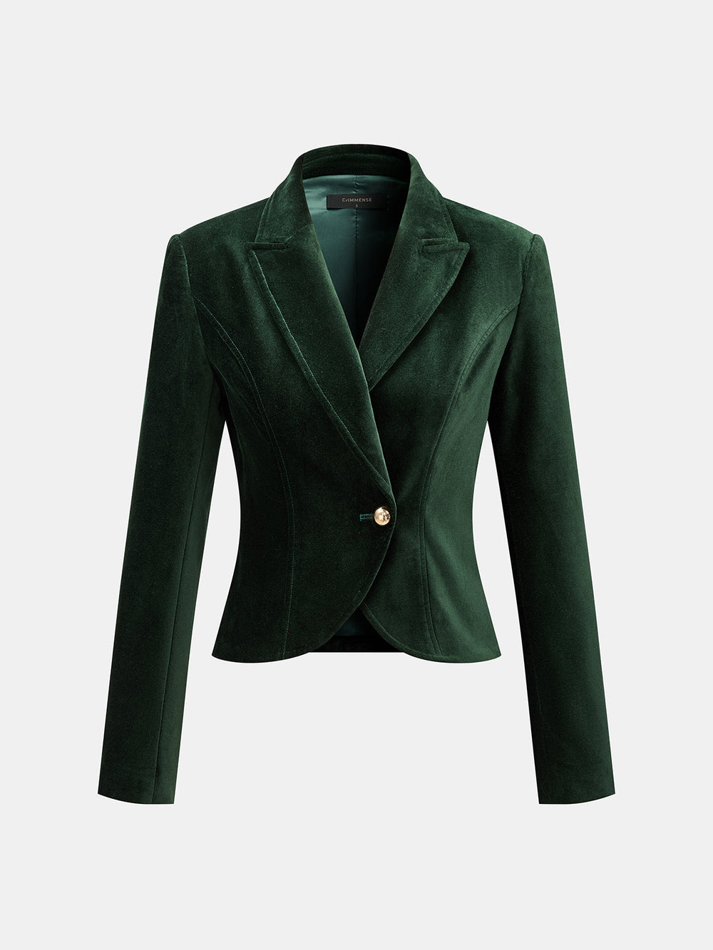 Single Metal Button Velvet Blazer — women's blazers, back view