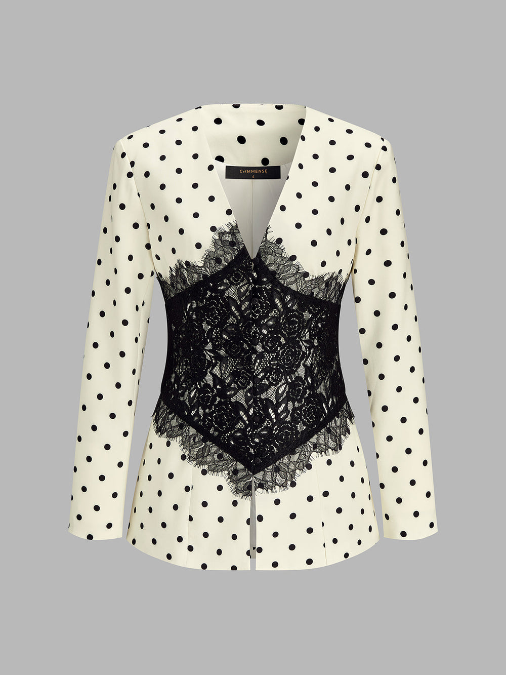 Polka‑Dot Lace Spliced Blazer — women's blazers, back view