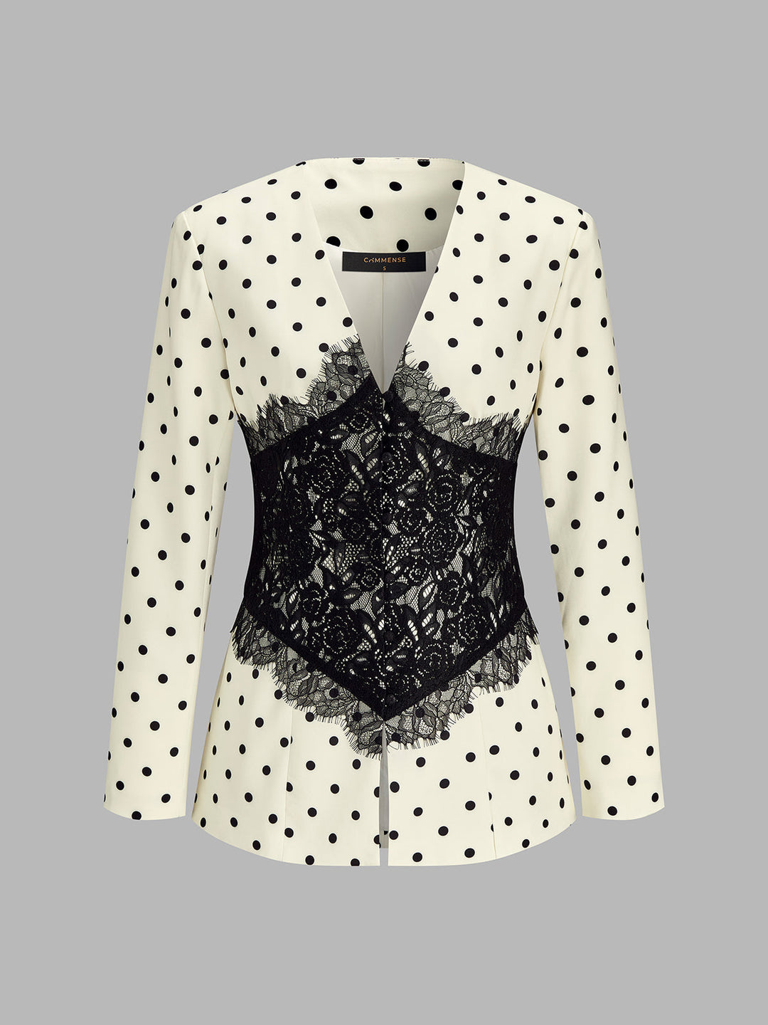 Polka‑Dot Lace Spliced Blazer