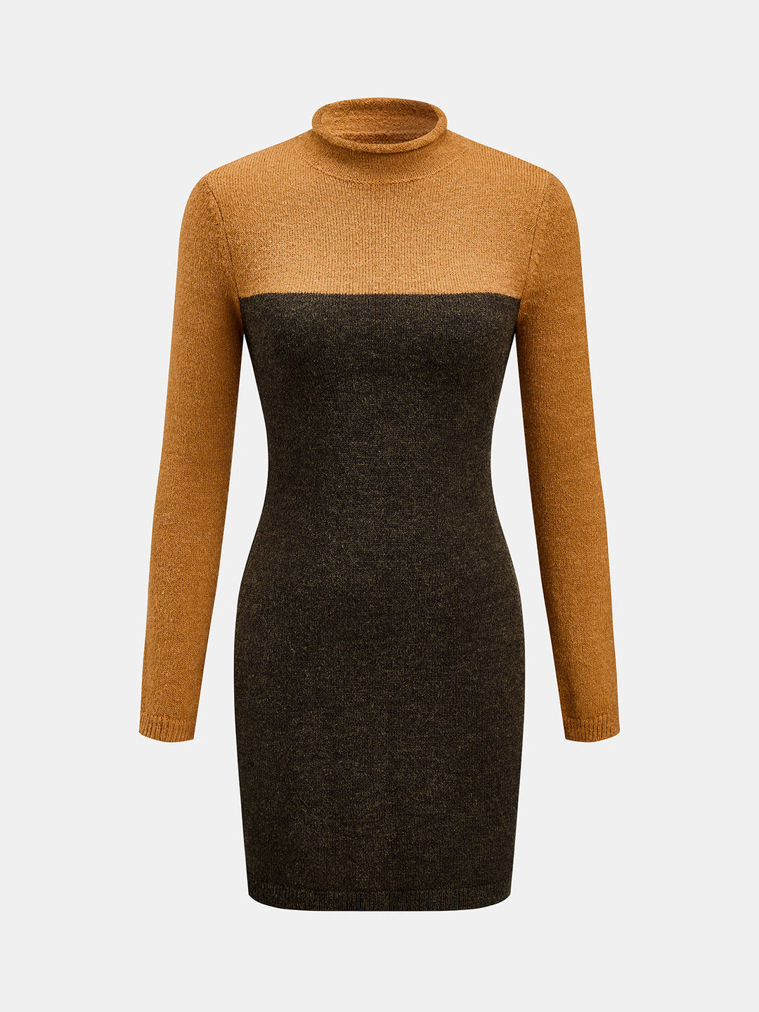 Color‑Block Turtleneck Wool Blend Knit Dress