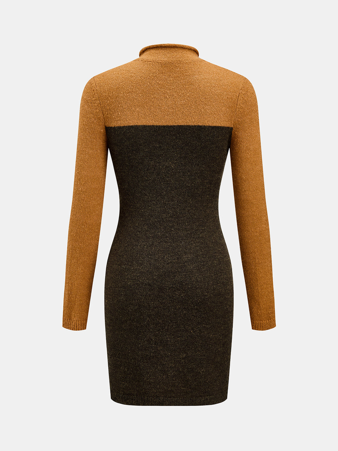 Color‑Block Turtleneck Wool Blend Knit Dress
