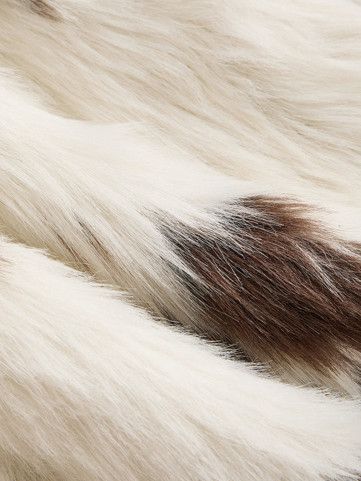 Cow‑Print Faux Fur Lapel Long Coat