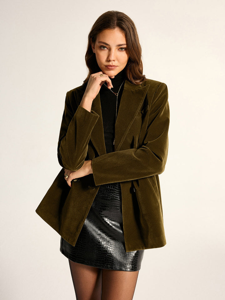 Loose Fit Double-Breasted Velvet Blazer - women's blazer, side view