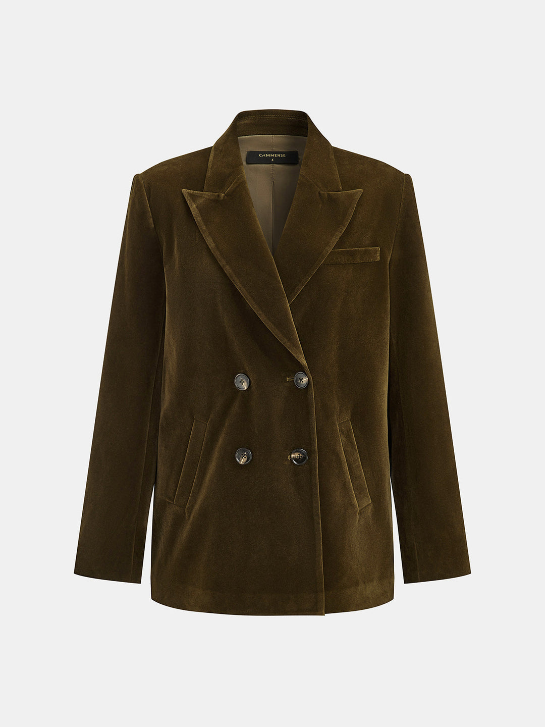 Loose Fit Double-Breasted Velvet Blazer - women's blazer, neckline detail