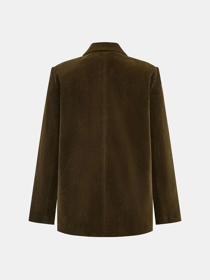 Loose Fit Double-Breasted Velvet Blazer - women's blazer, sleeve detail