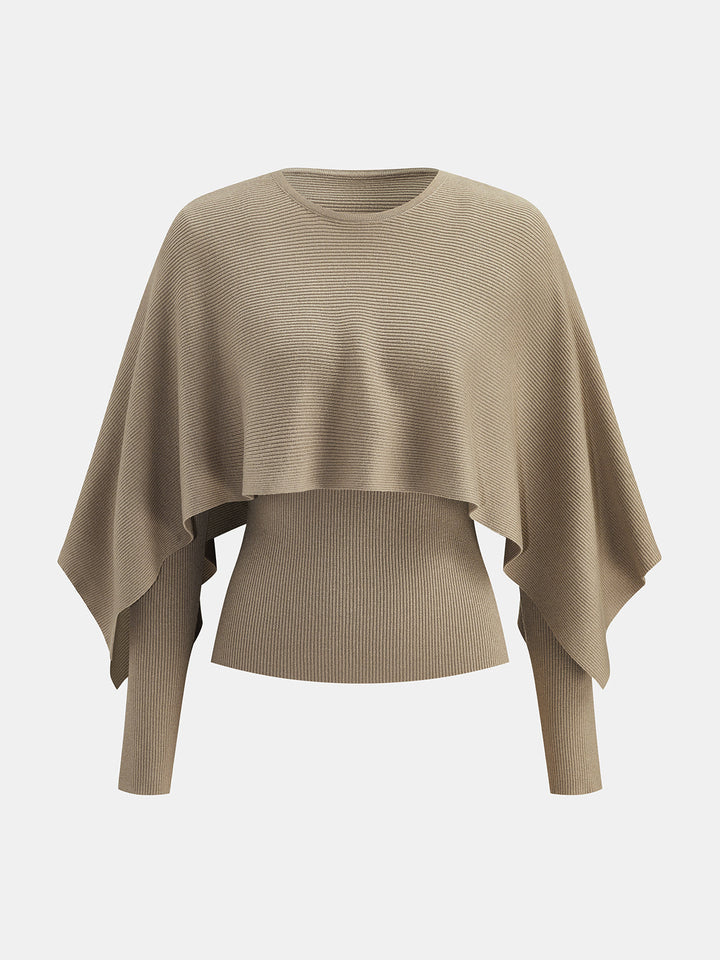 Knit Cape & Wool Blend Rib Top Two-Piece Set - women's knit two-piece set, back view
