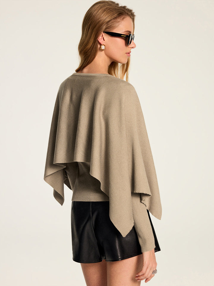 Knit Cape & Wool Blend Rib Top Two-Piece Set - women's knit two-piece set, full-length styled look