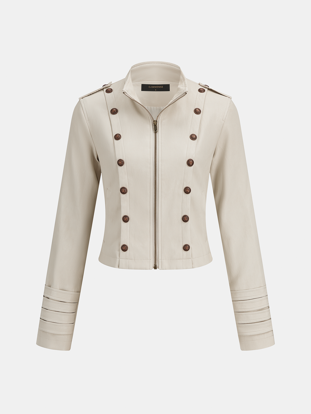 Napoleon‑Style Faux Leather Jacket