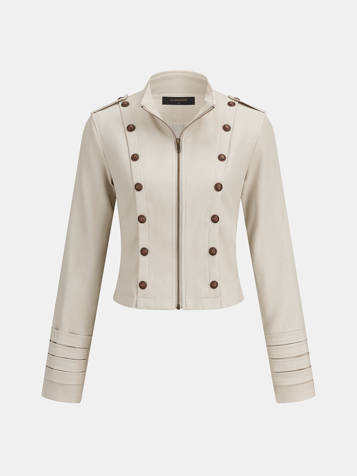 Napoleon‑Style Faux Leather Jacket