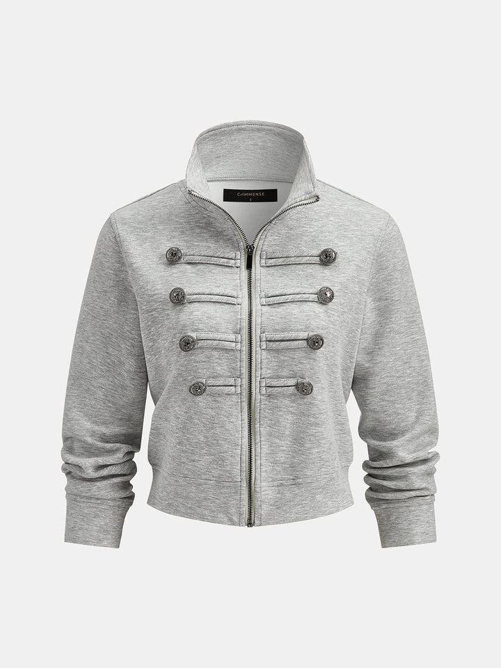Button Detail Zip-Up Jacket