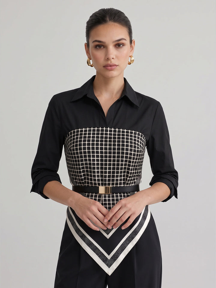 Patchwork Scarf-Hem Belted Shirt - women's shirt, hem detail