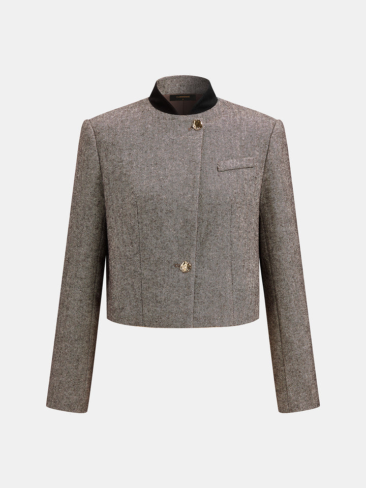 Two Way Collar High Wool Blend Blazer