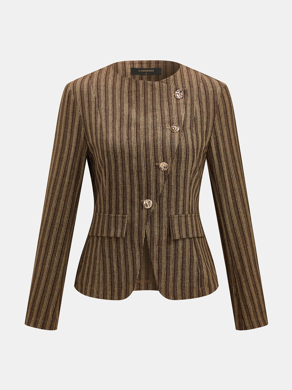 Diagonal Button Striped Jacket — women's blazers, back view