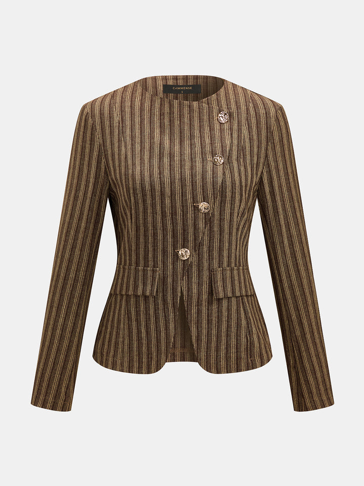 Diagonal Button Striped Jacket