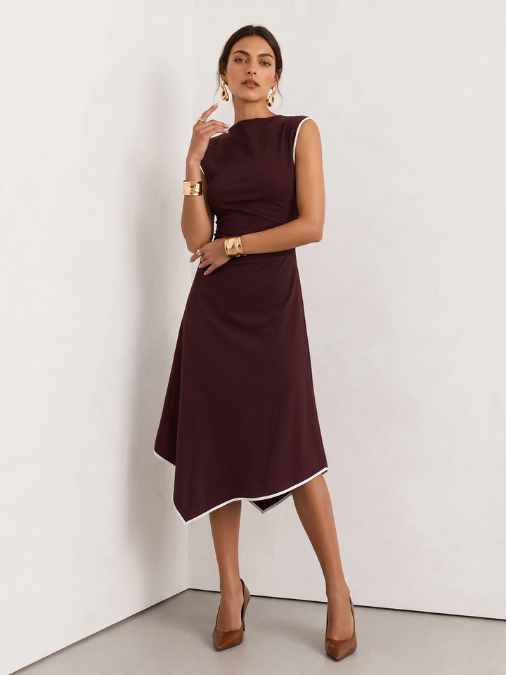 Sleeveless Contrast Edge Irregular Hem Dress - women's dress, sleeve detail