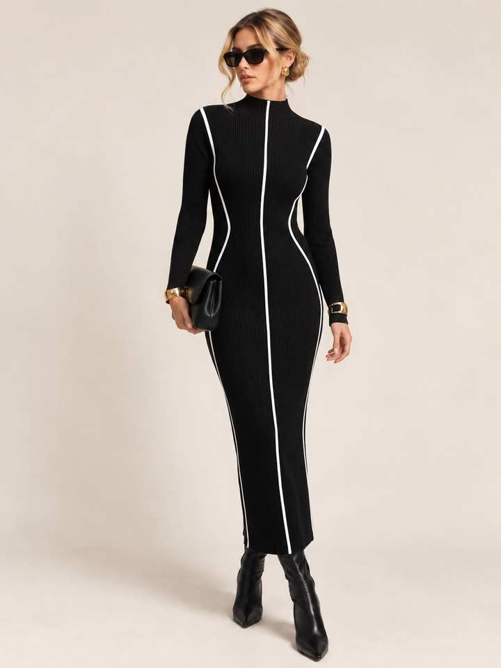 Contrast Trim Ribbed Knit Bodycon Dress
