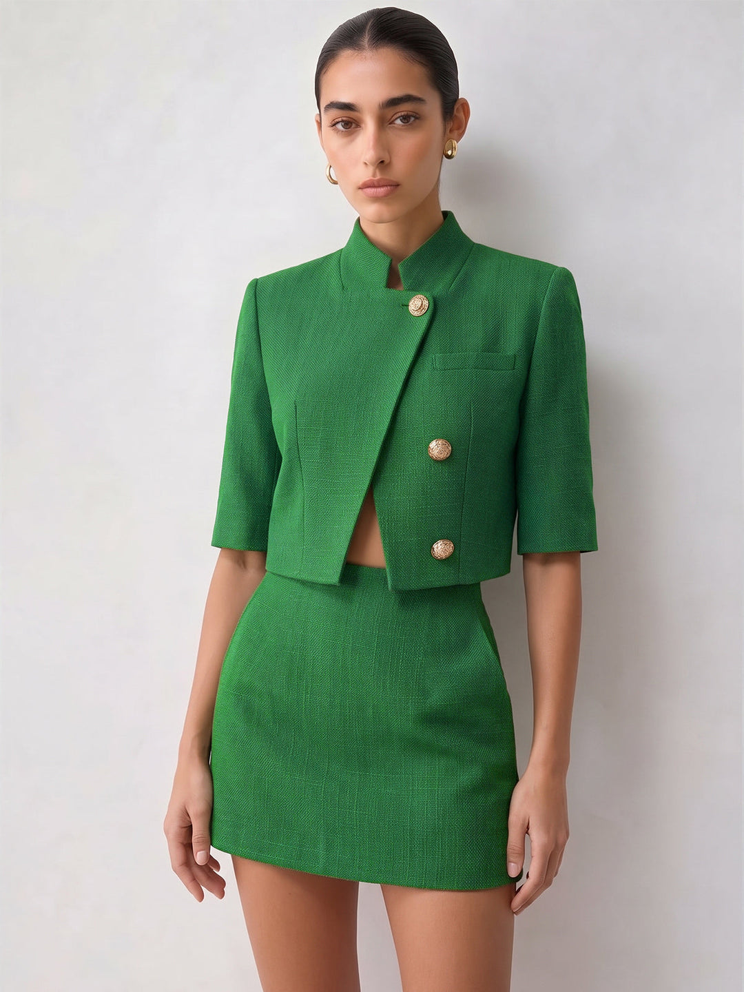 Stand Collar Metal Button Blazer