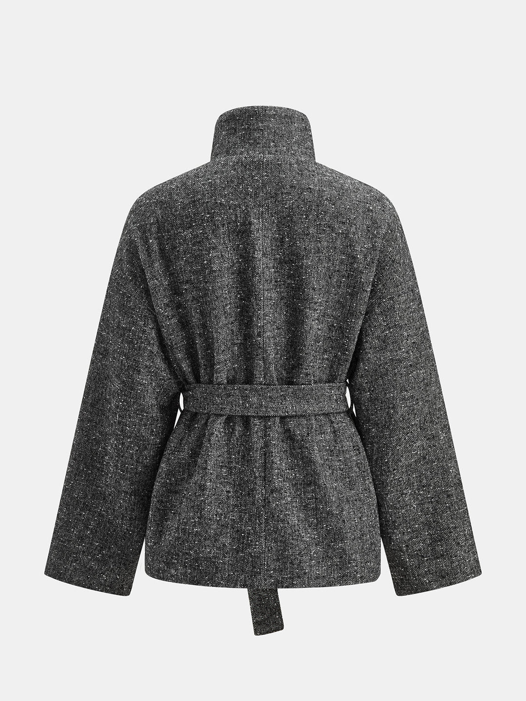 Belted Speckled Tweed Coat