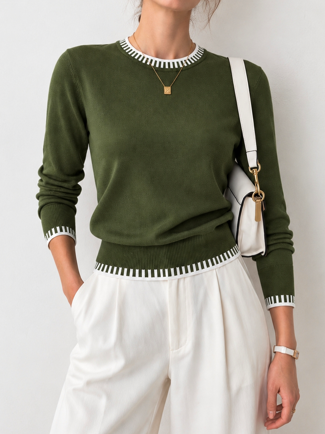 Contrast Trim Knit Sweater — women's sweaters, front view
