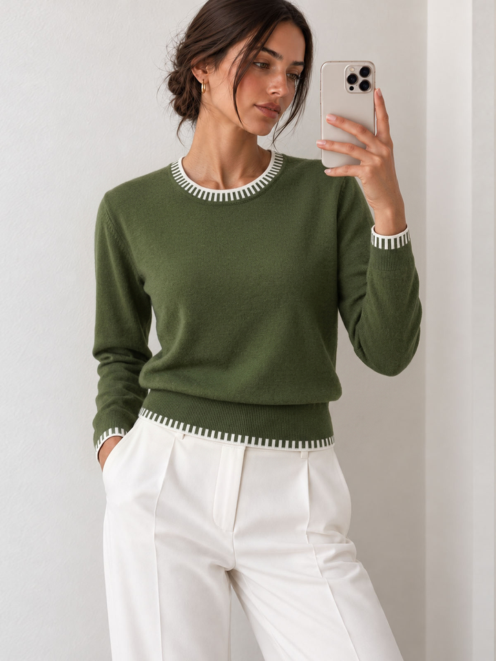 Contrast Trim Knit Sweater - women's sweater, back view