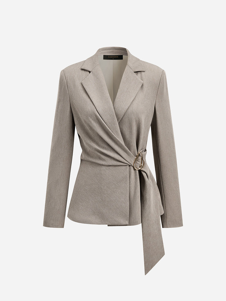 Tie-Waist Lapel Wrap Blazer