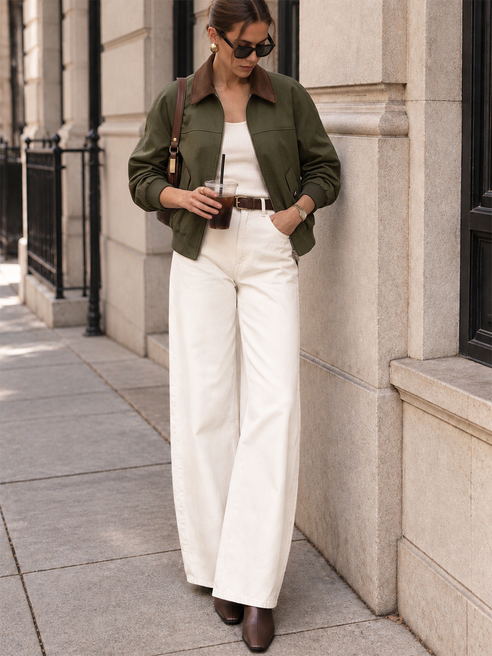 Corduroy Collar Zip Front Bomber Jacket — women's jackets, back view