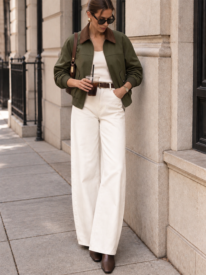 Corduroy Collar Zip Front Bomber Jacket