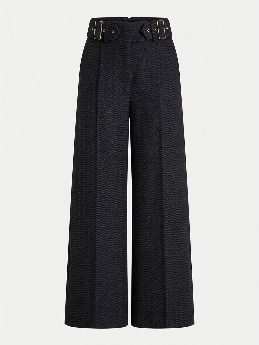 Herringbone Double Buckle Wide Pants