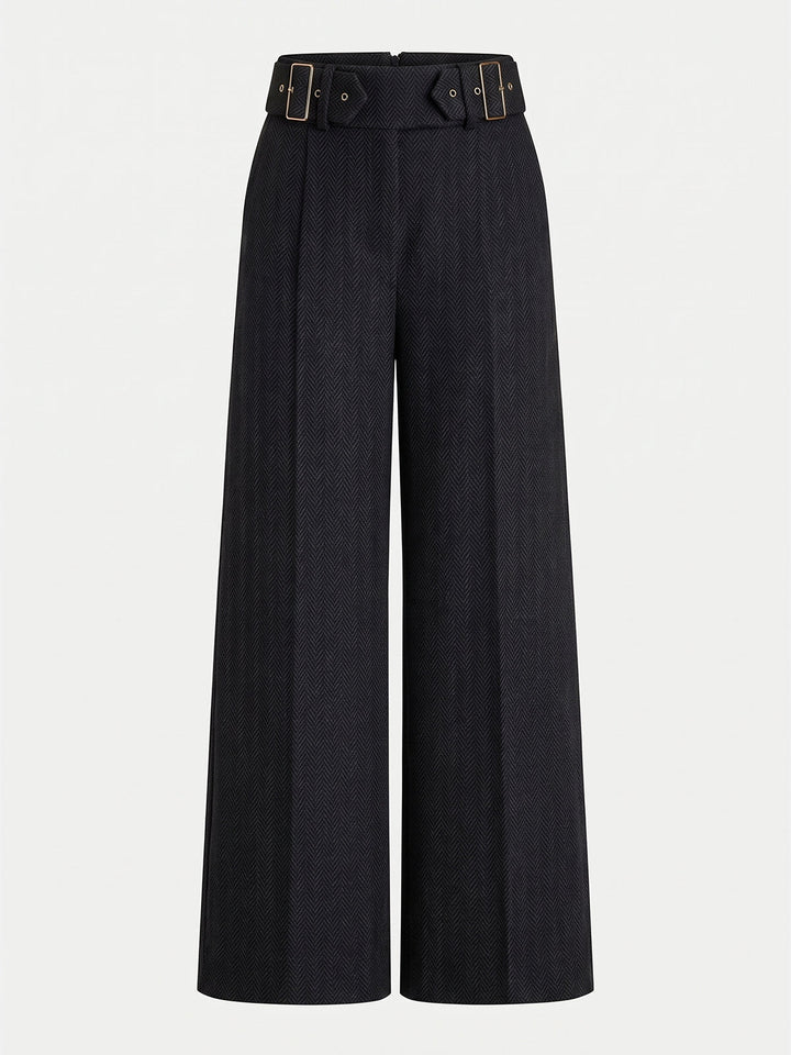 Herringbone Double Buckle Wide Pants