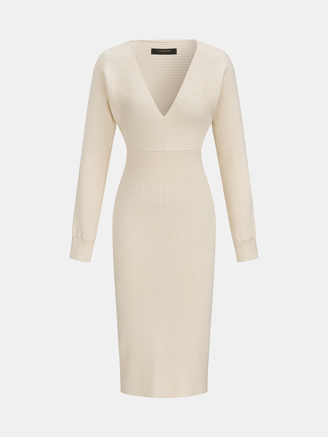Deep V Ribbed Knit Midi Dress