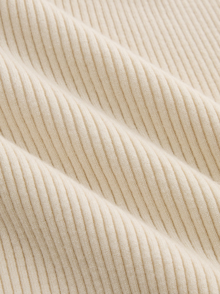 Deep V Ribbed Knit Midi Dress