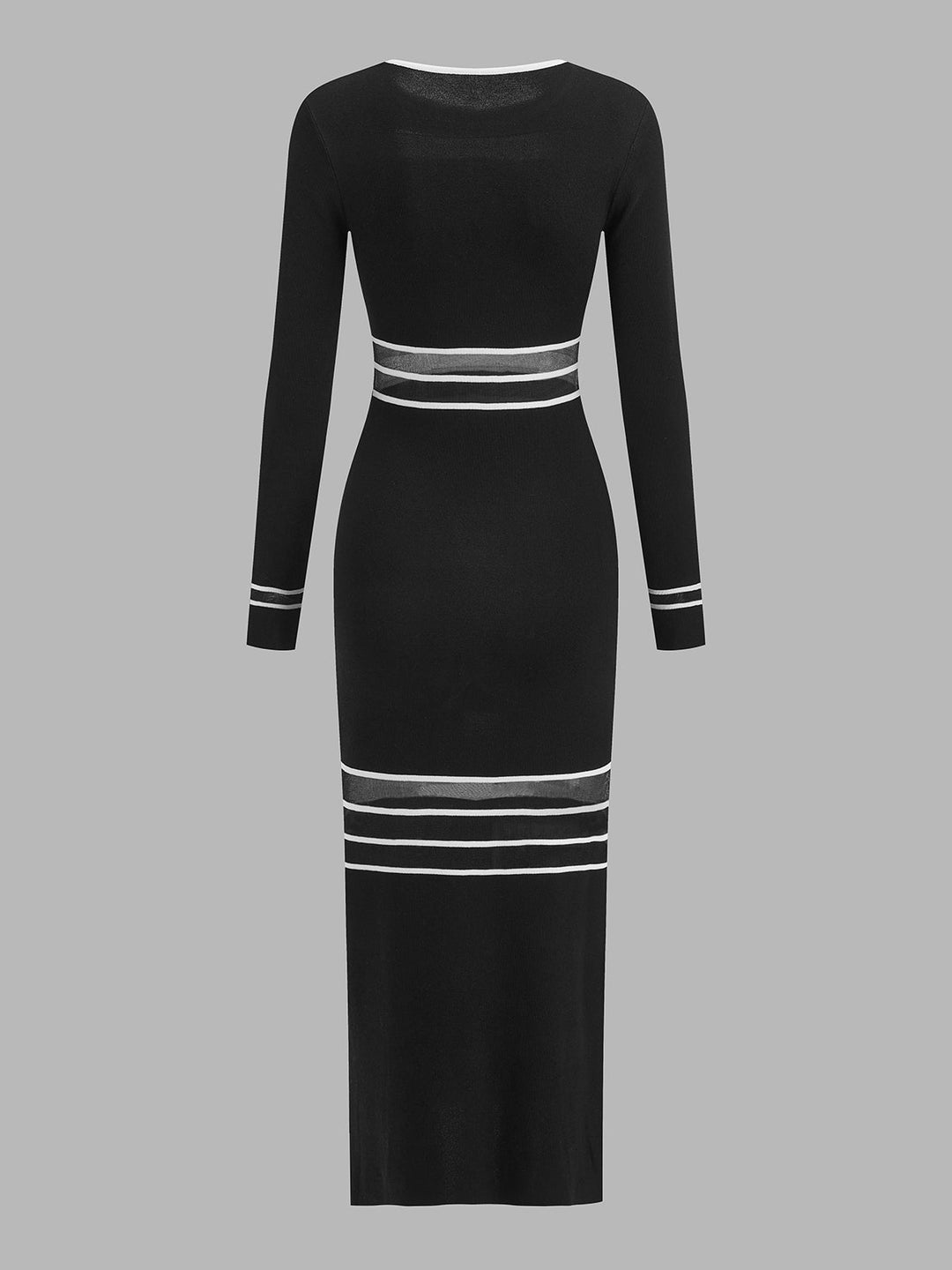 Mesh Striped Inset Slit Maxi Knit Dress