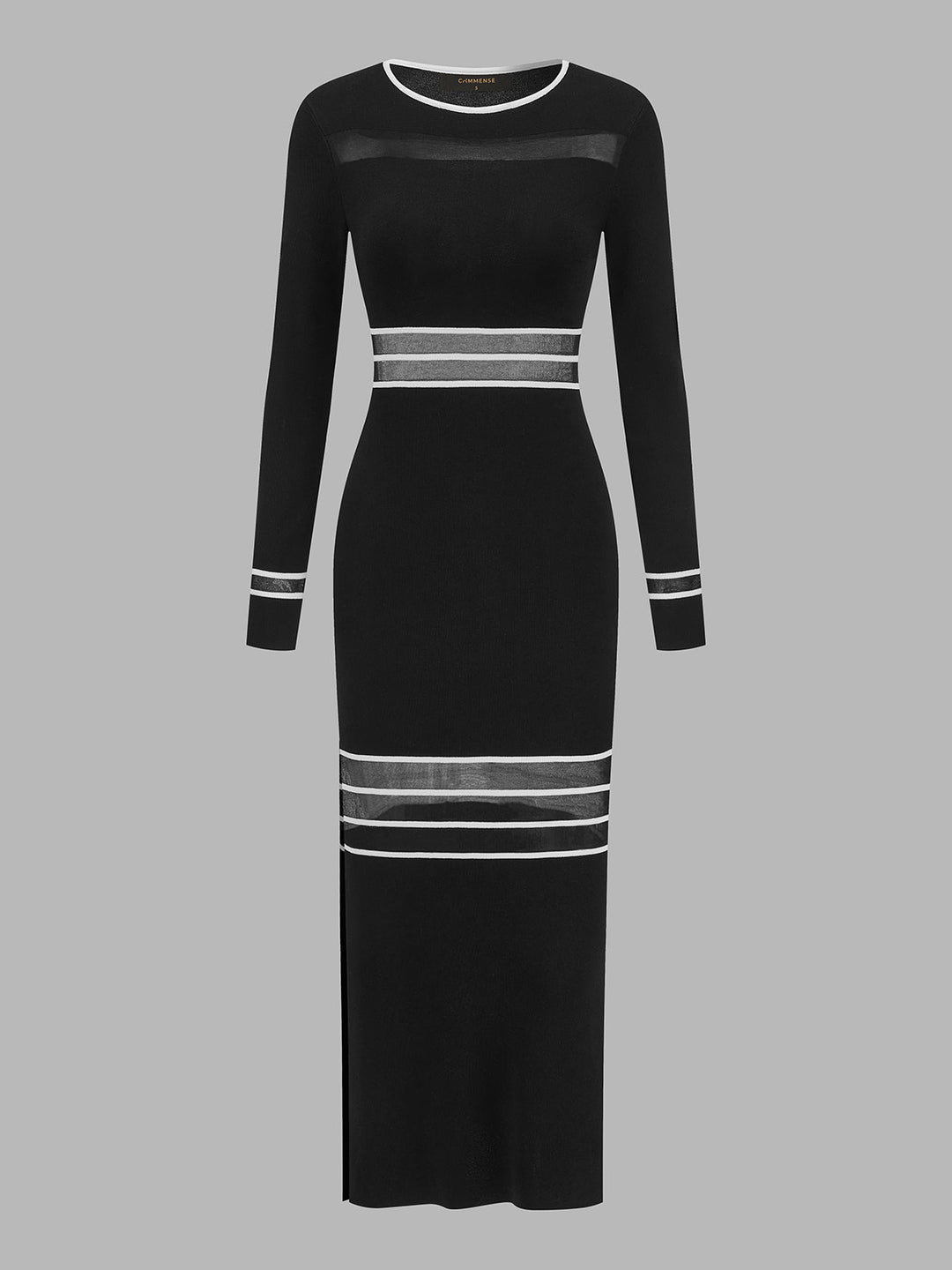 Mesh Striped Inset Slit Maxi Knit Dress