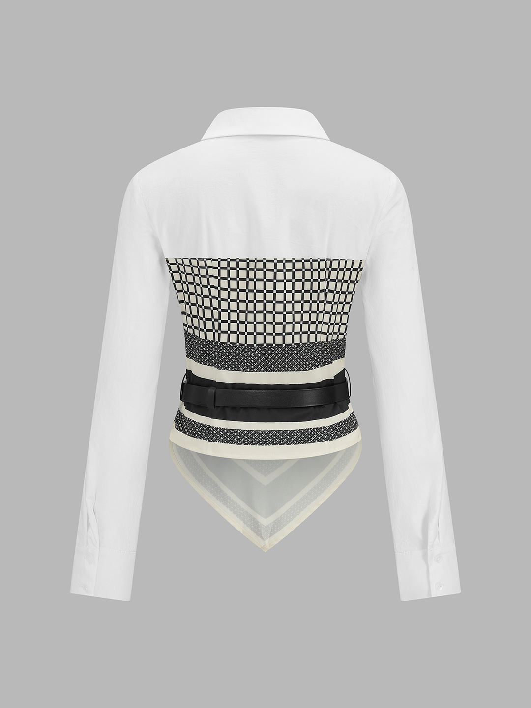Patchwork Scarf-Hem Belted Shirt - women's shirt, side view