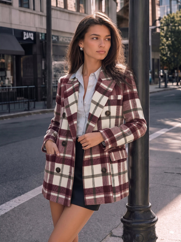 Multi‑Color Plaid Tailored Double‑Breasted Blazer