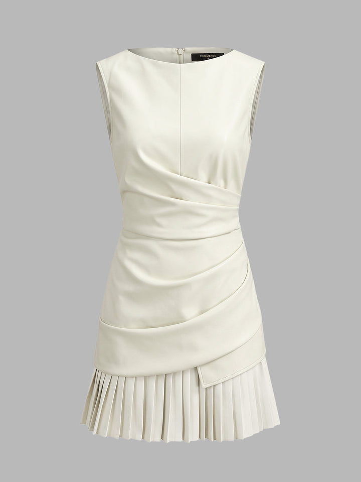 Faux Leather Pleated Mini Dress