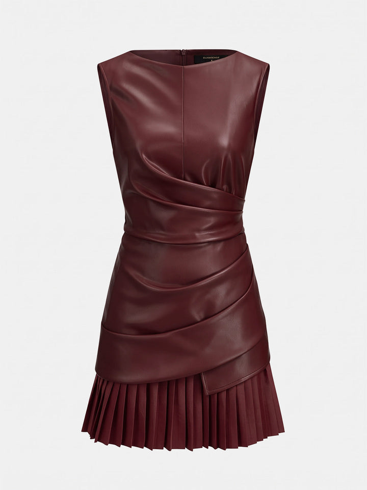 Faux Leather Pleated Mini Dress