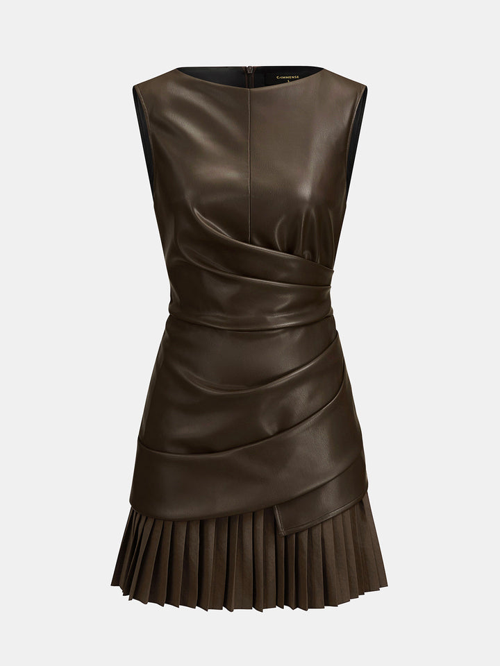 Faux Leather Pleated Mini Dress