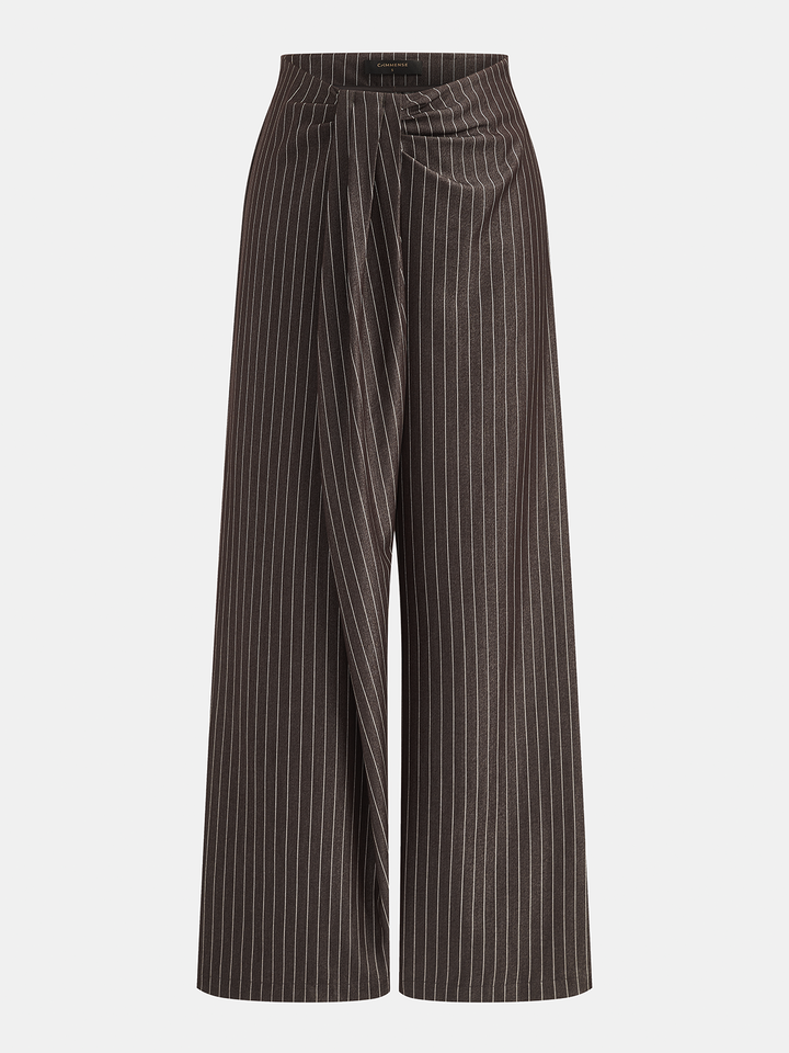 Twisted Waist Pinstripe Wide Leg Pants - women's trousers, back view