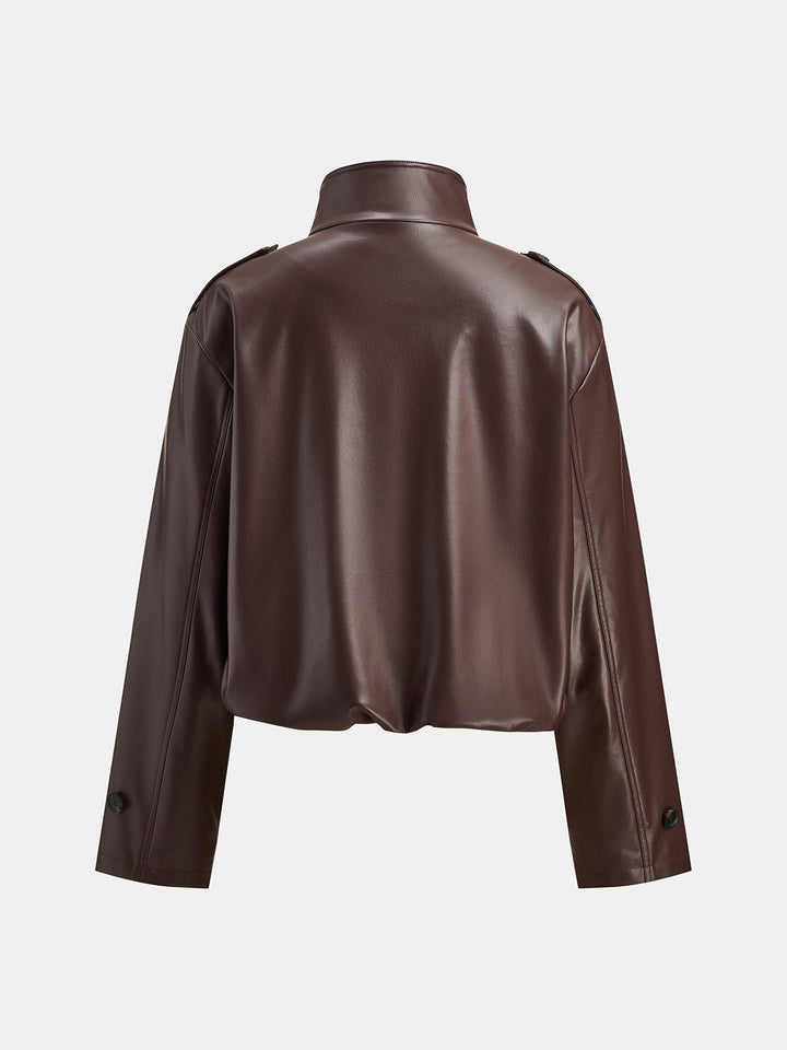 Double Breasted Faux Leather Biker Jacket