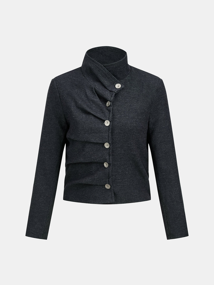Asymmetrical Button Ruched Top