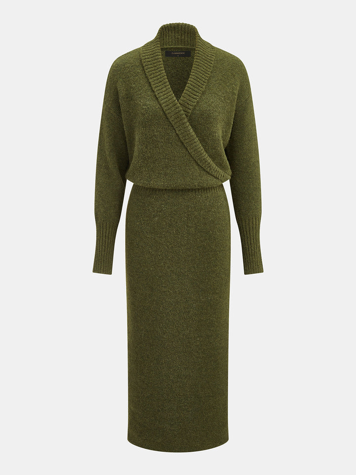 Wrap V-Neck Long Sleeve Knit Dress
