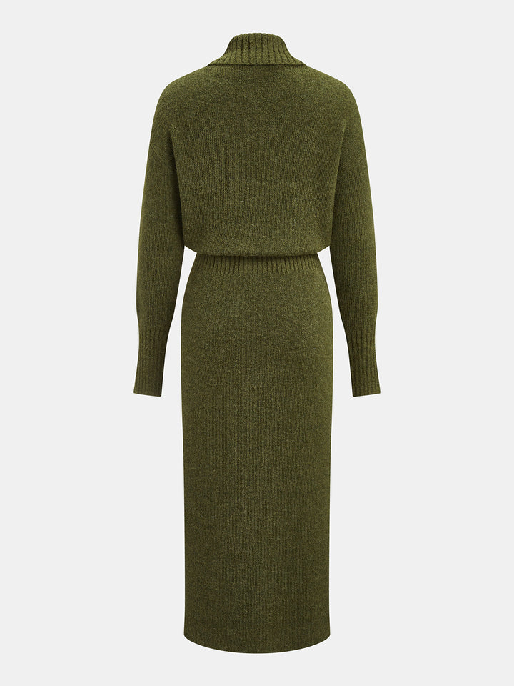 Wrap V-Neck Long Sleeve Knit Dress