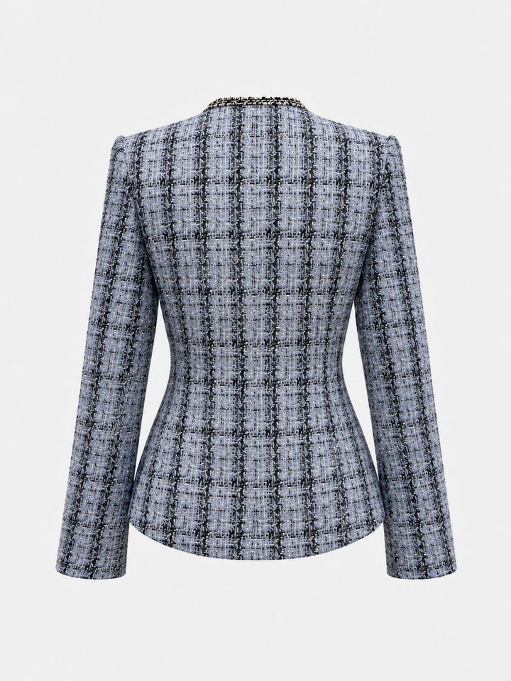 Tweed Faux Leather Waist Blazer