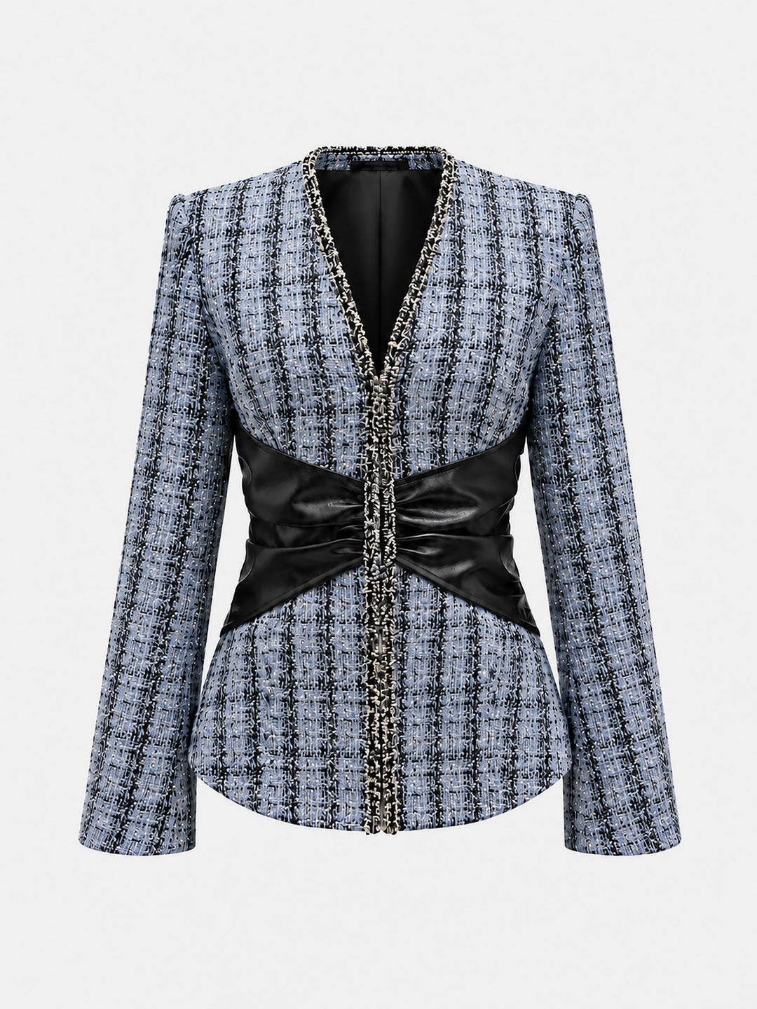 Tweed Faux Leather Waist Blazer