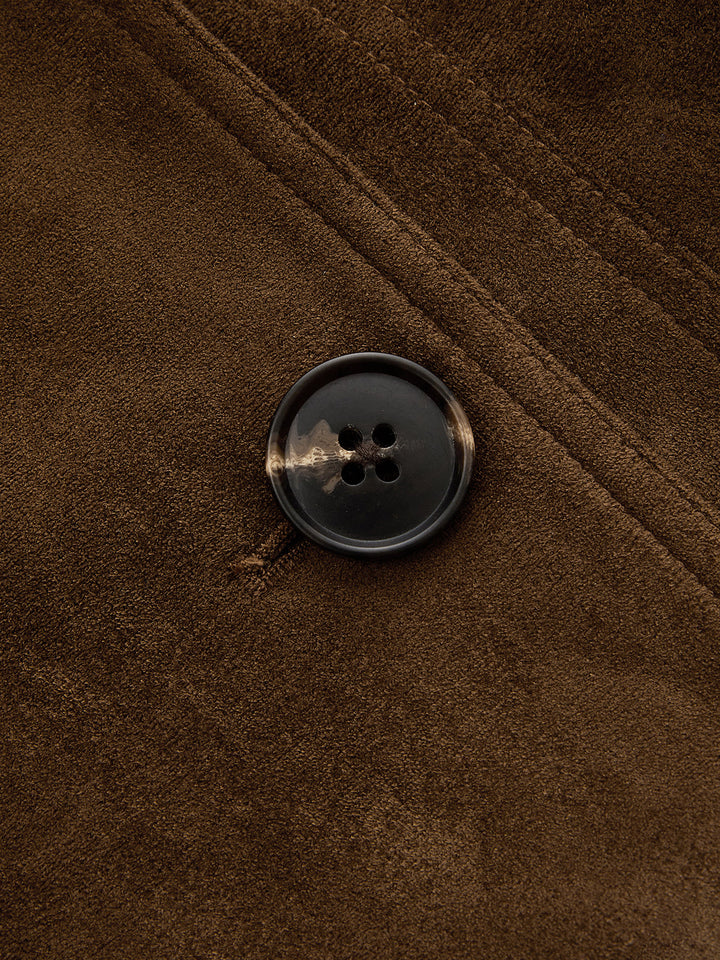 Faux Suede Double Breasted Blazer - women's blazer, detail close-up
