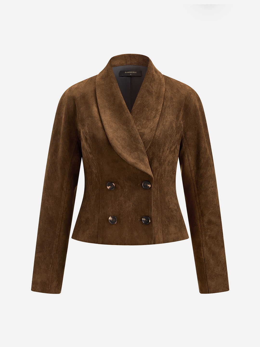 Faux Suede Double Breasted Blazer - women's blazer, back view