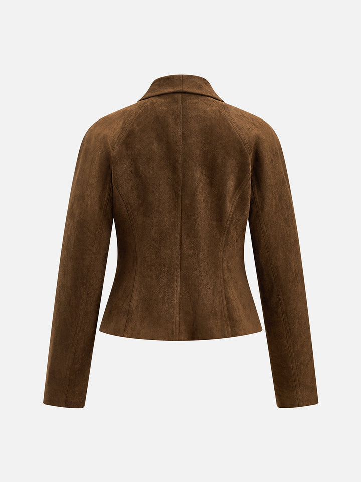 Faux Suede Double Breasted Blazer - women's blazer, side view