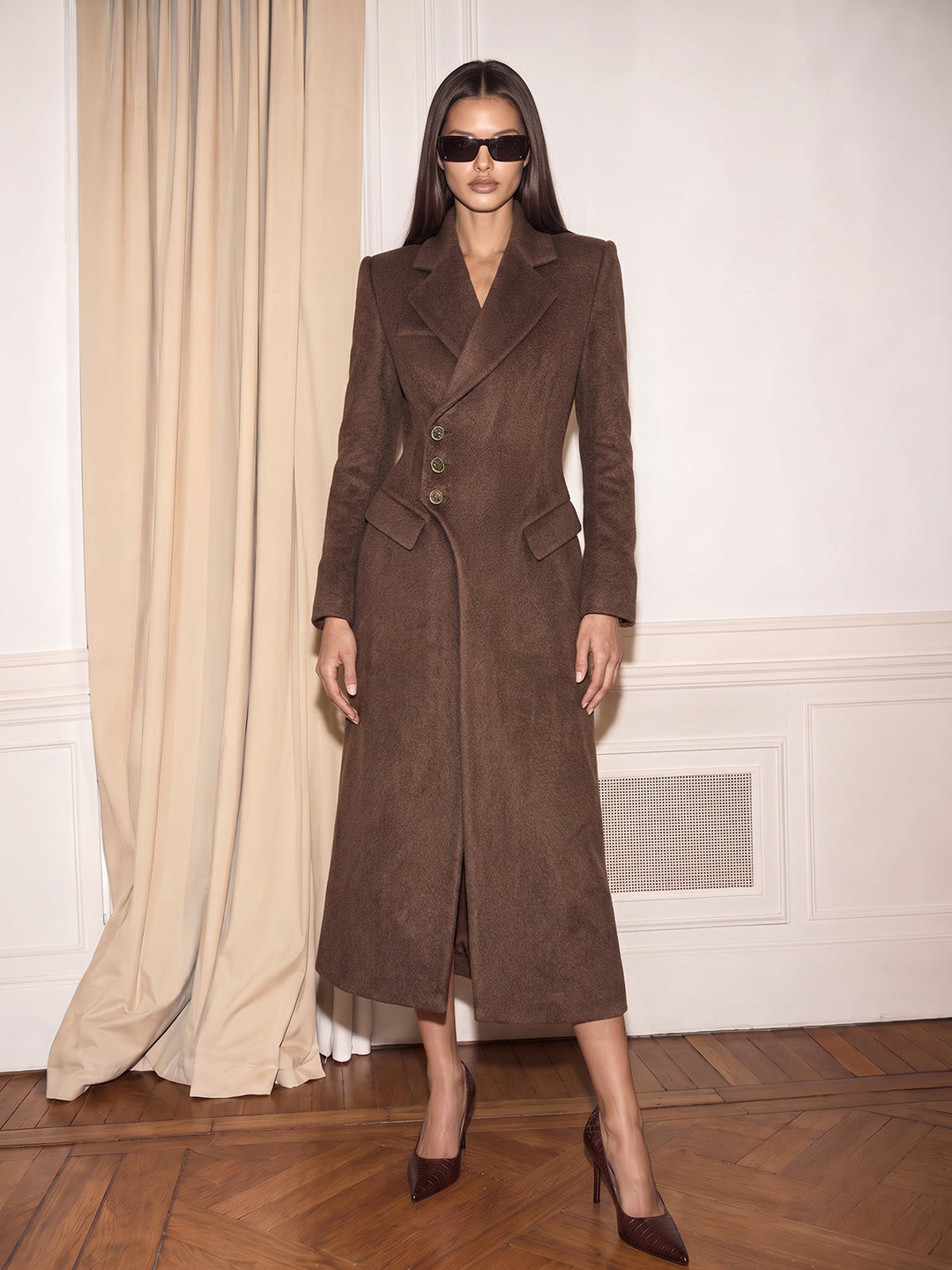 Asymmetric Tailored Wool Blend Long Coat
